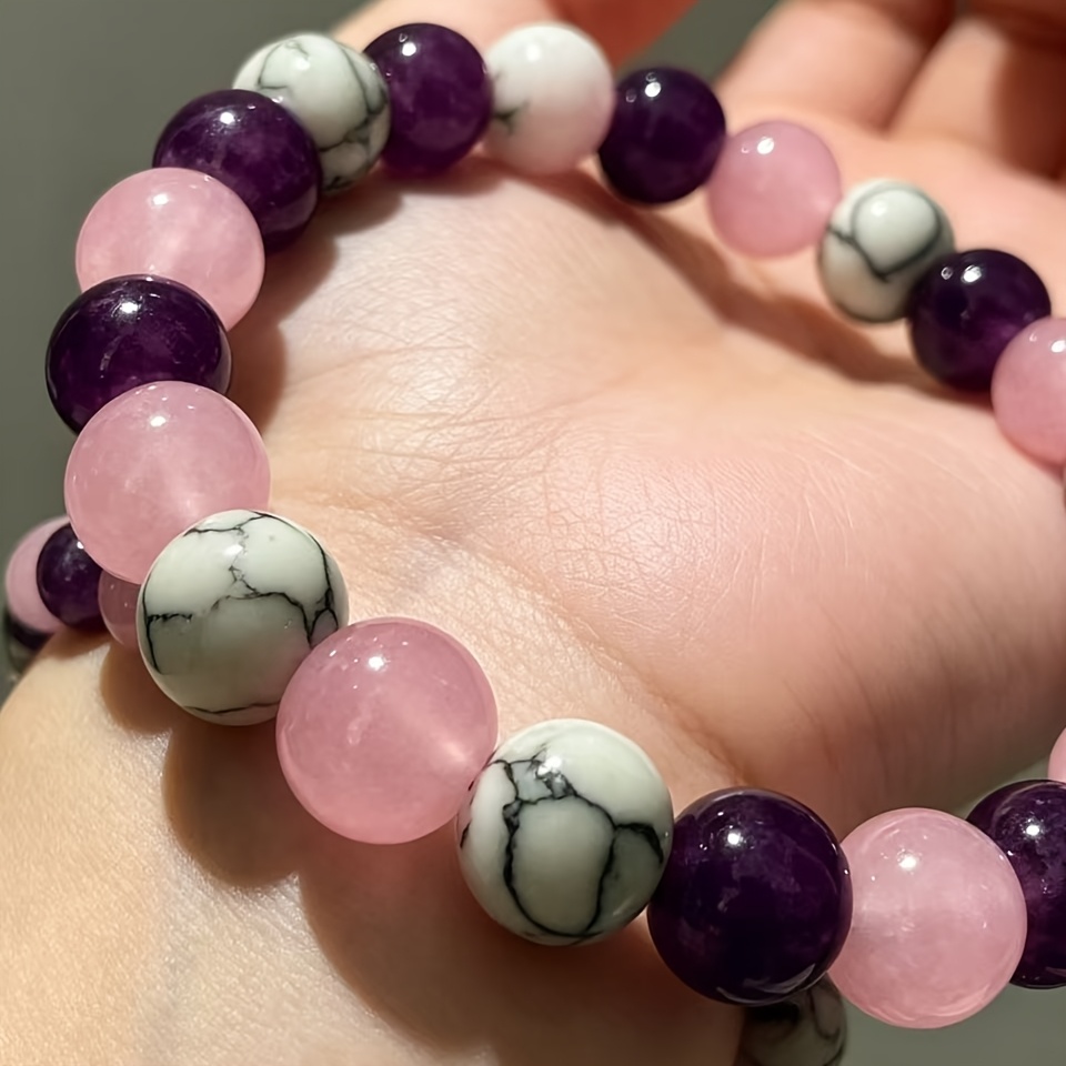 Natural Turquoise & Agate Bracelet, Multicolor Beads for Women